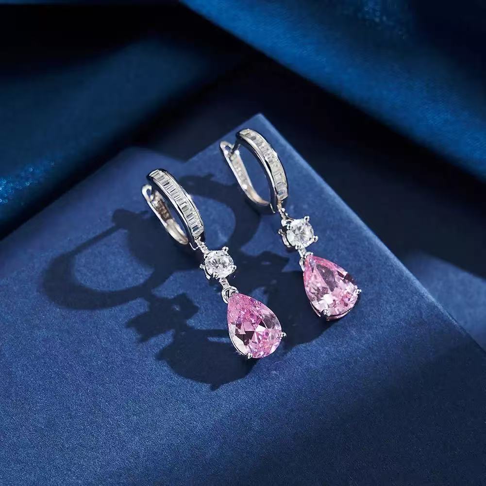 Blush Elegance – Pink AAAA CZ & Sterling Silver Drop Earrings