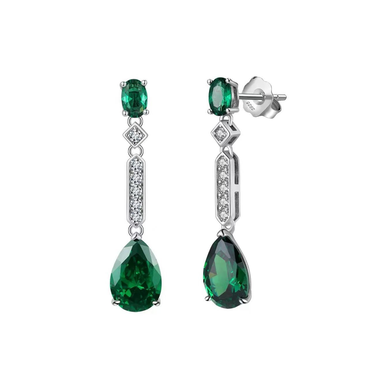 Emerald Radiance – Green Gemstone & Sterling Silver Drop Earrings