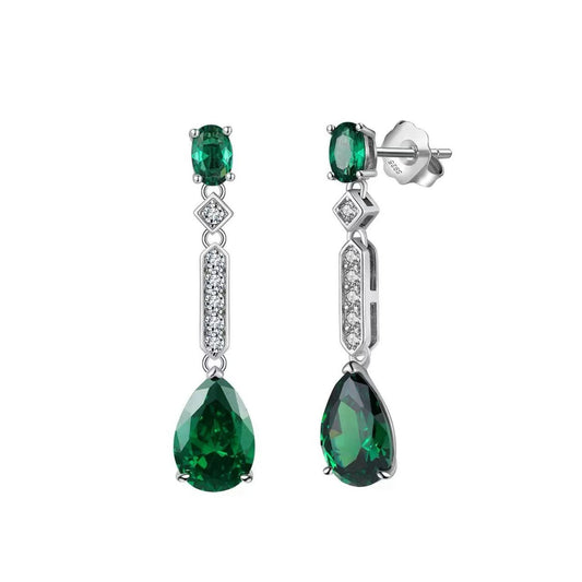 Emerald Radiance – Green Gemstone & Sterling Silver Drop Earrings