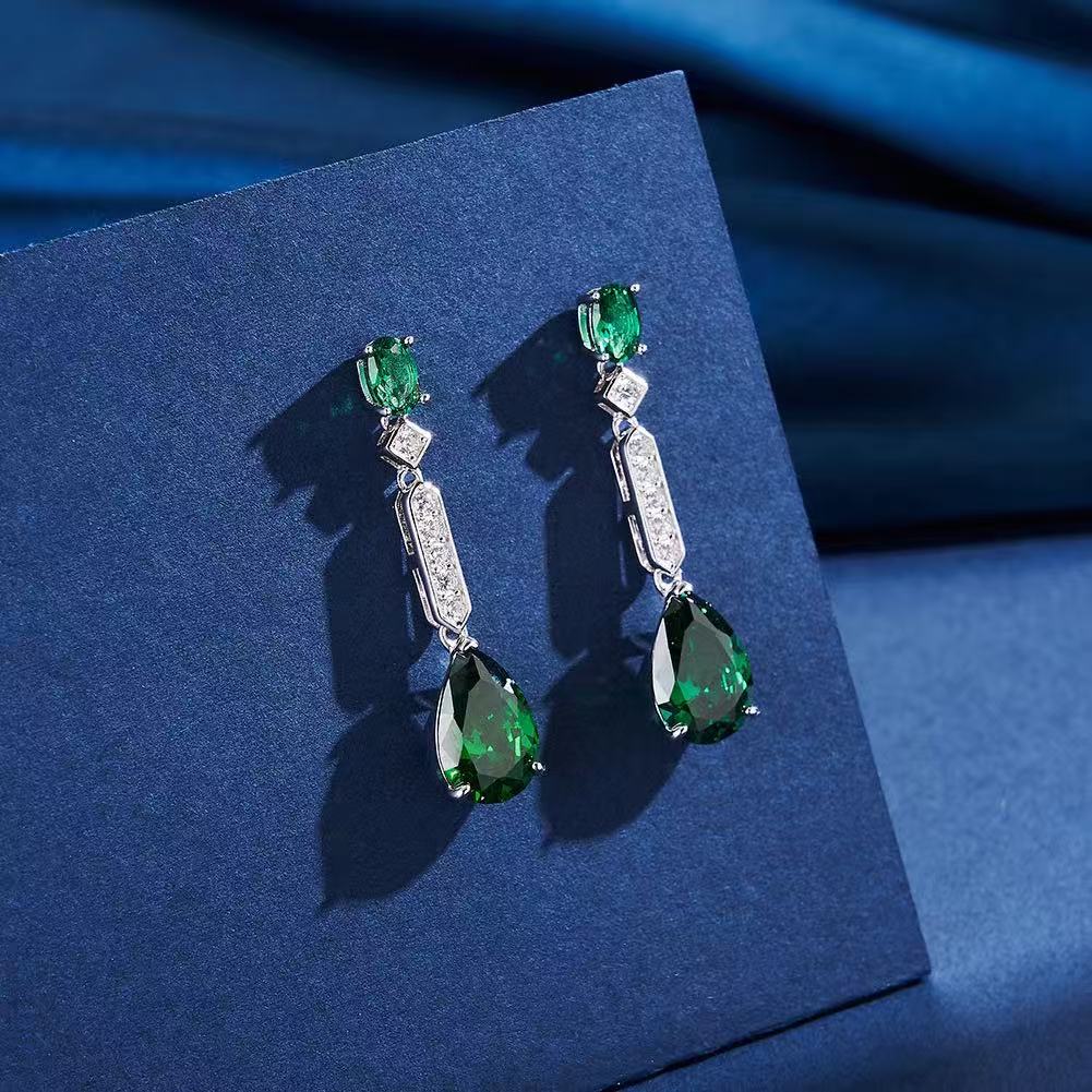 Emerald Radiance – Green Gemstone & Sterling Silver Drop Earrings