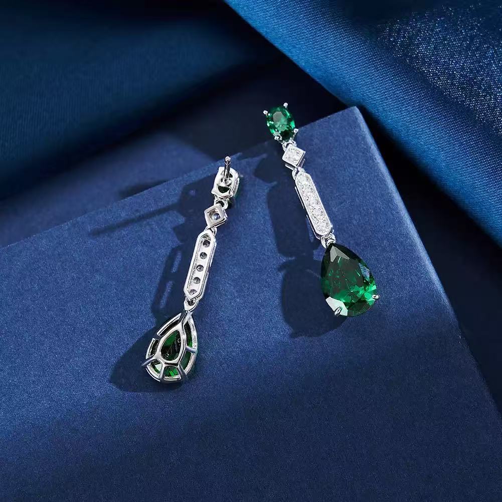 Emerald Radiance – Green Gemstone & Sterling Silver Drop Earrings