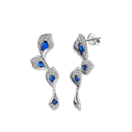 Sapphire Elegance – Sterling Silver & AAAA Cubic Zirconia Long Drop Earrings