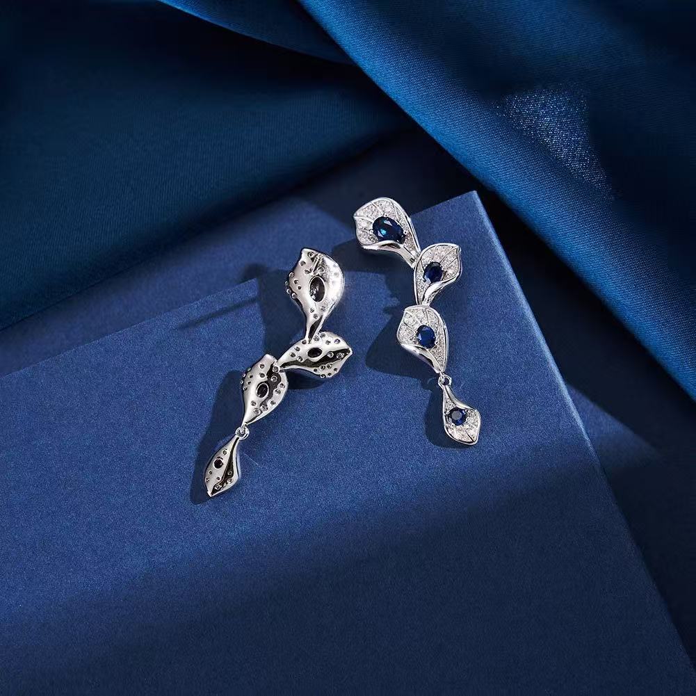 Sapphire Elegance – Sterling Silver & AAAA Cubic Zirconia Long Drop Earrings