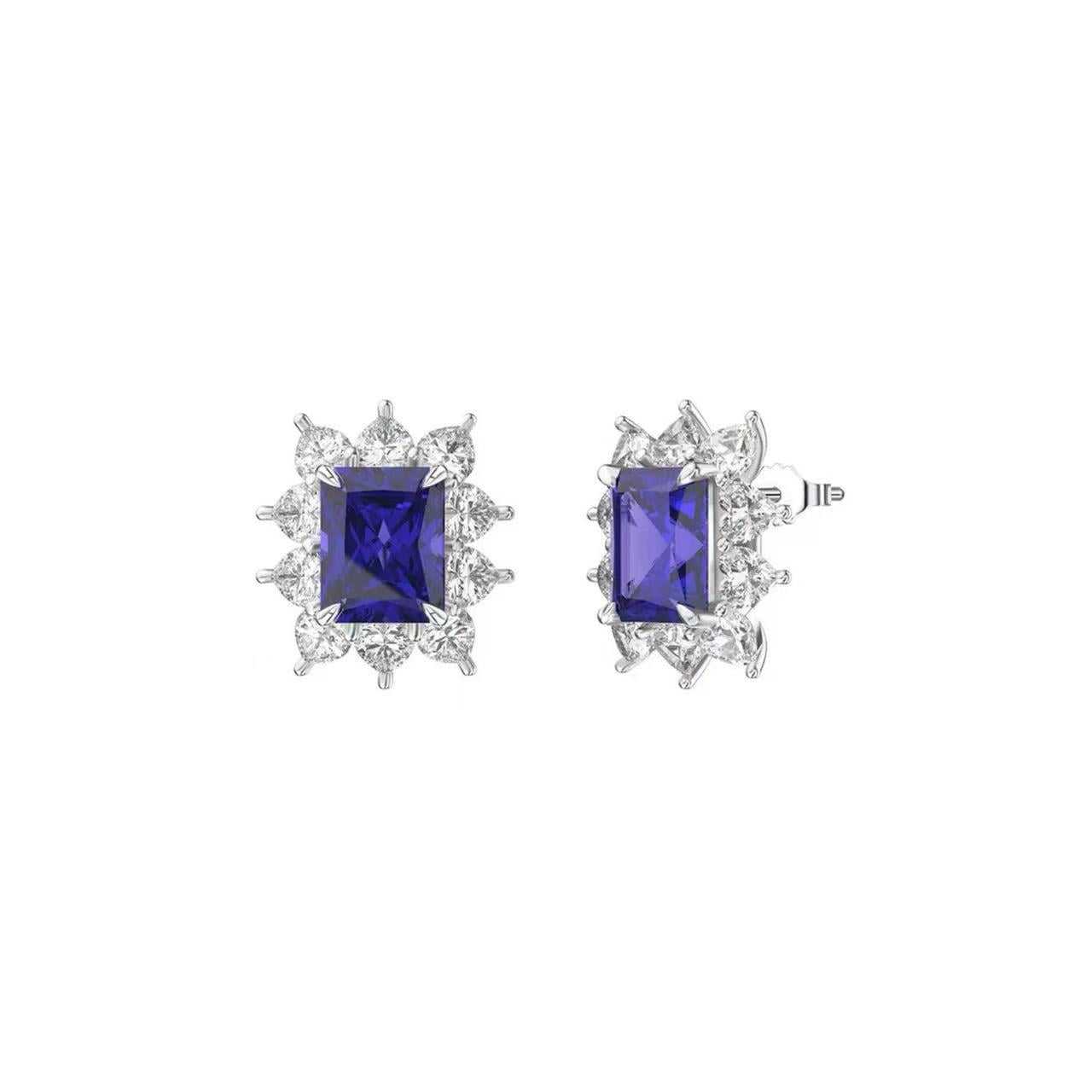 Royal Glow – Sterling Silver & Blue Tanzanite Halo Stud Earrings