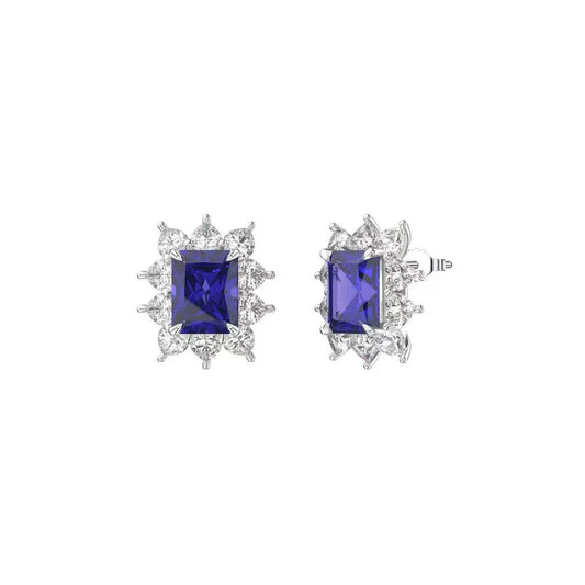 Royal Glow – Sterling Silver & Blue Tanzanite Halo Stud Earrings