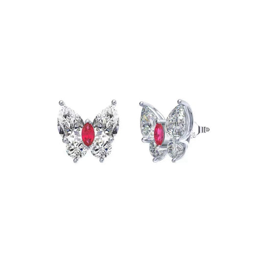 Butterfly Radiance – Sterling Silver & Ruby Butterfly Stud Earrings