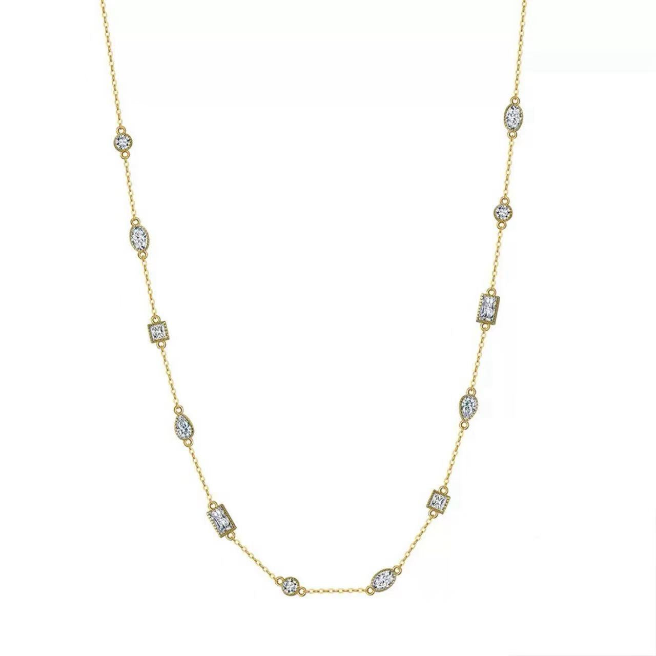 Elegant Glow – Gold-Plated Sterling Silver & Zircon Station Necklace