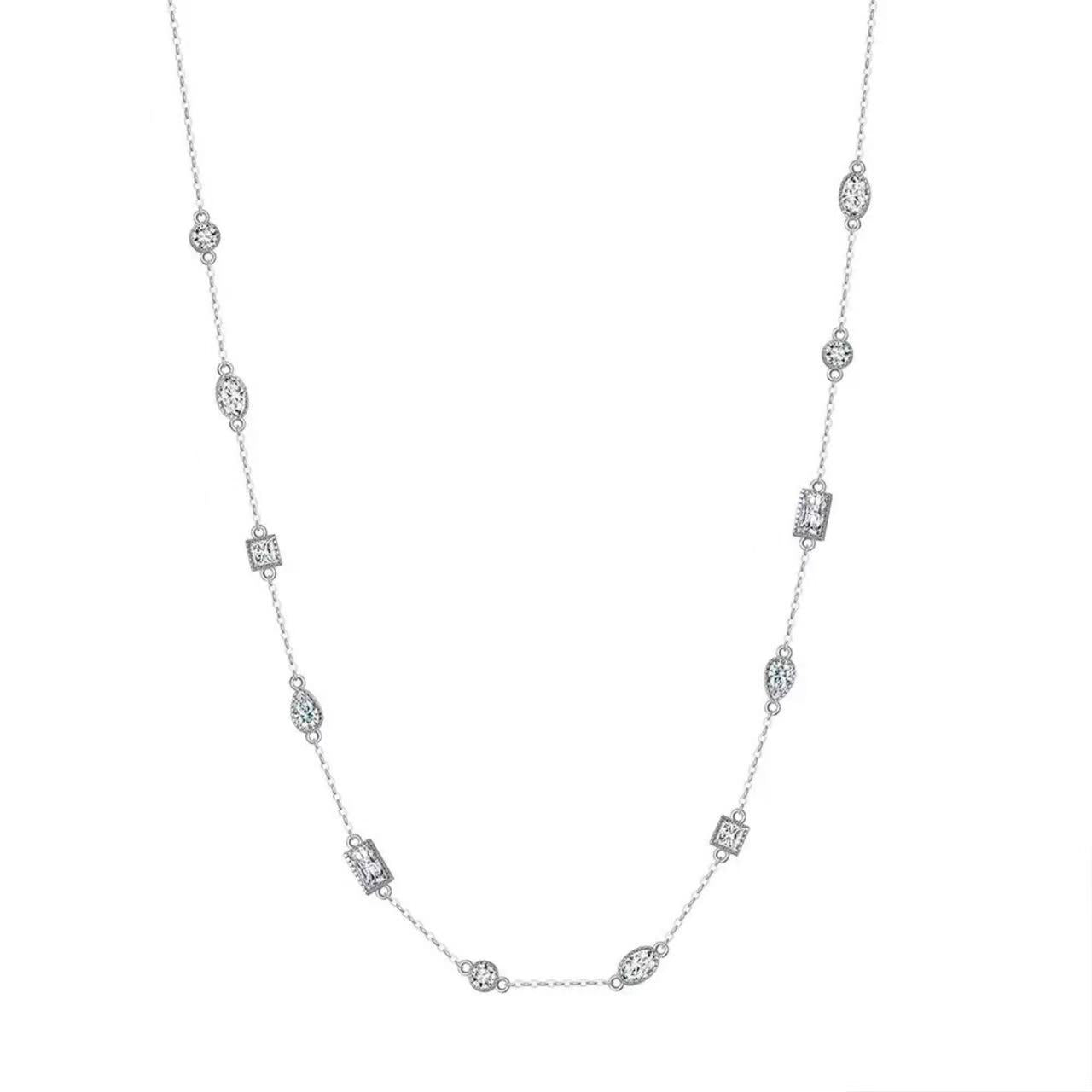 Elegant Glow – Gold-Plated Sterling Silver & Zircon Station Necklace