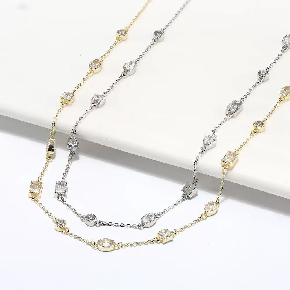 Elegant Glow – Gold-Plated Sterling Silver & Zircon Station Necklace