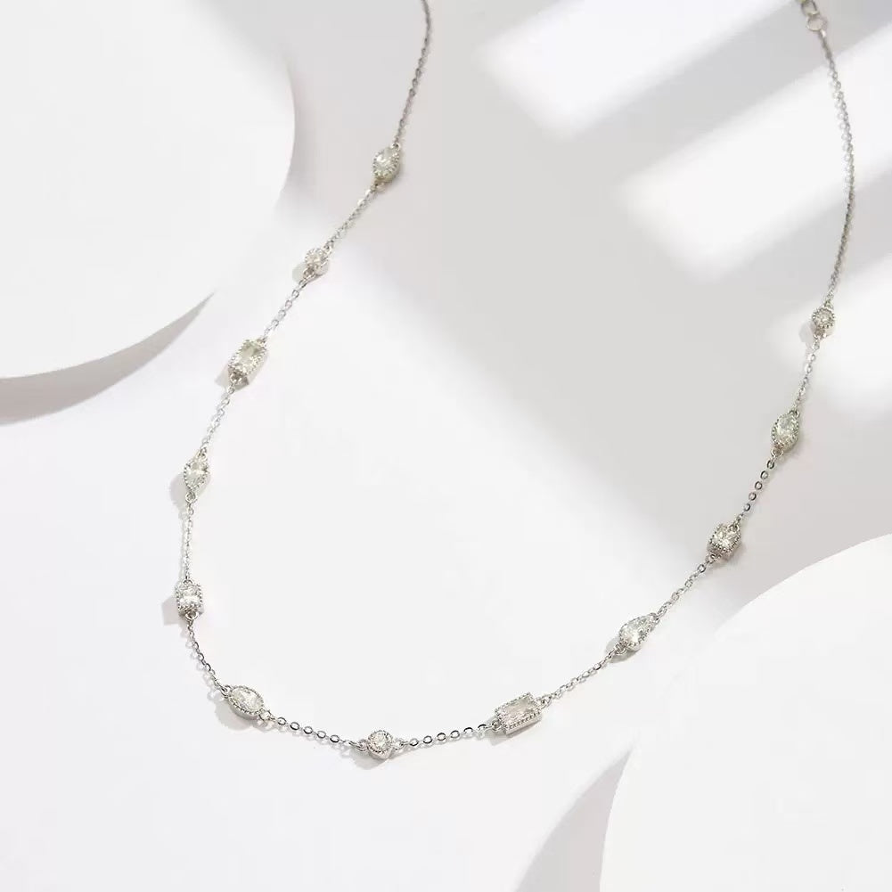 Elegant Glow – Gold-Plated Sterling Silver & Zircon Station Necklace