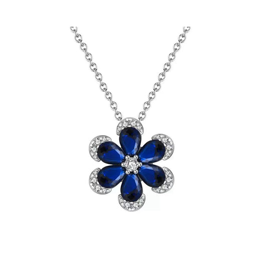 Blossom Radiance – Sterling Silver & Sapphire Flower Pendant Necklace