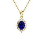 Royal Blue Oval Halo Necklace Pendant Necklaces