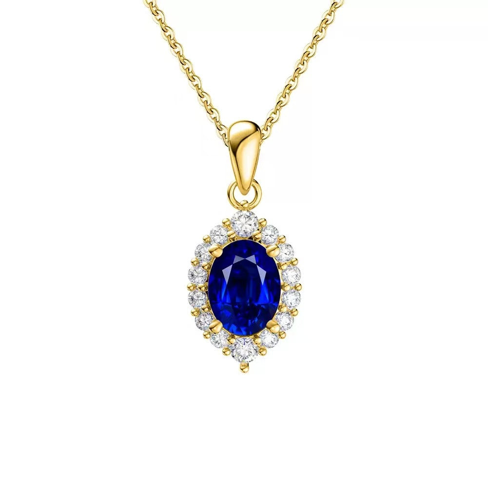 Royal Halo – Sterling Silver & Sapphire Oval Pendant Necklace