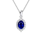 Royal Blue Oval Halo Necklace Pendant Necklaces