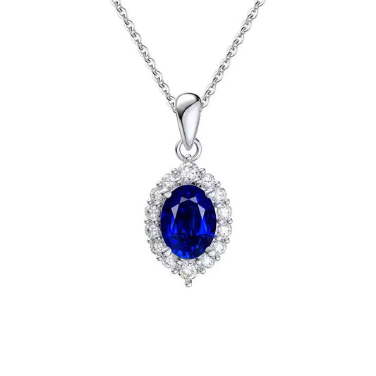 Royal Halo – Sterling Silver & Sapphire Oval Pendant Necklace