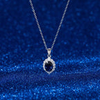 Royal Blue Oval Halo Necklace Pendant Necklaces