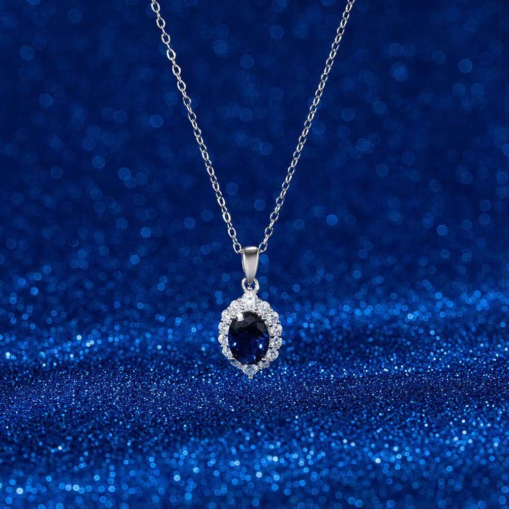 Royal Halo – Sterling Silver & Sapphire Oval Pendant Necklace