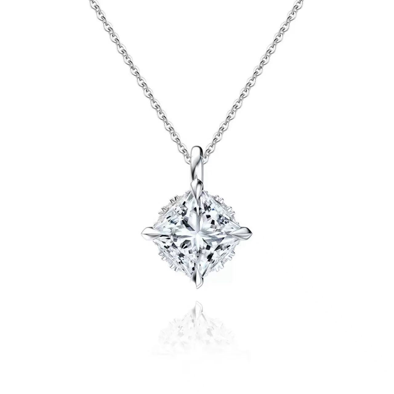 Radiant Square – Sterling Silver & Cubic Zirconia Pendant Necklace