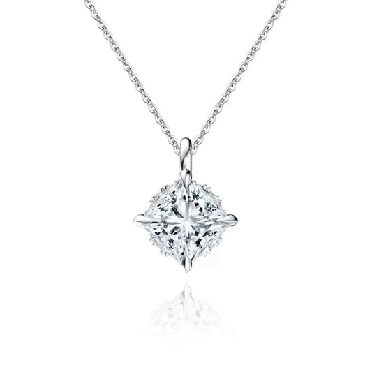 Radiant Square – Sterling Silver & Cubic Zirconia Pendant Necklace