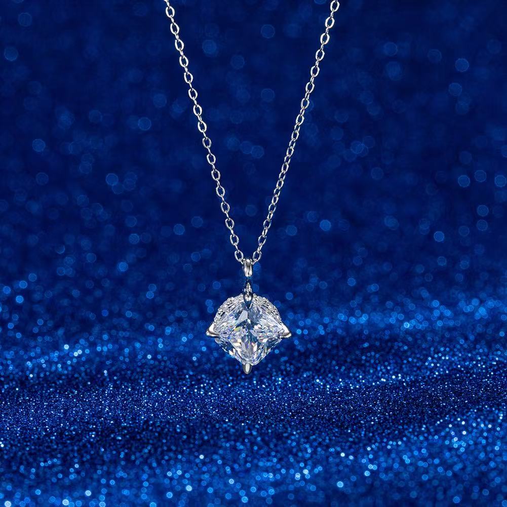 Radiant Square – Sterling Silver & Cubic Zirconia Pendant Necklace