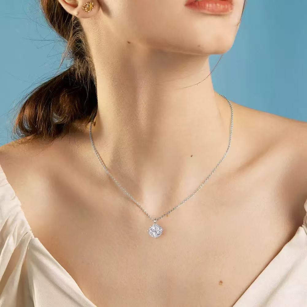 Radiant Square – Sterling Silver & Cubic Zirconia Pendant Necklace