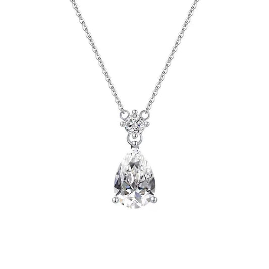 Brilliant Elegance – Sterling Silver & Teardrop Cubic Zirconia Pendant Necklace