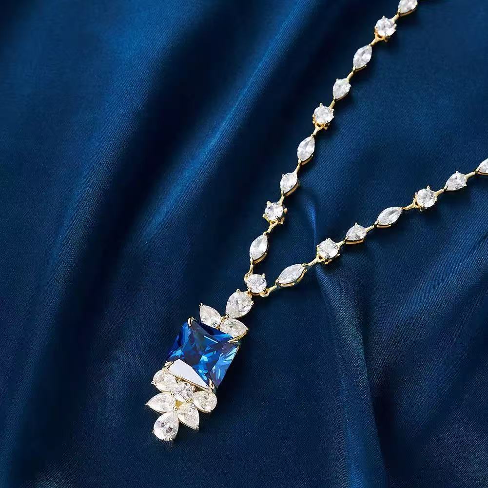 Royal Elegance – Sterling Silver & Sapphire Cubic Zirconia Statement Necklace