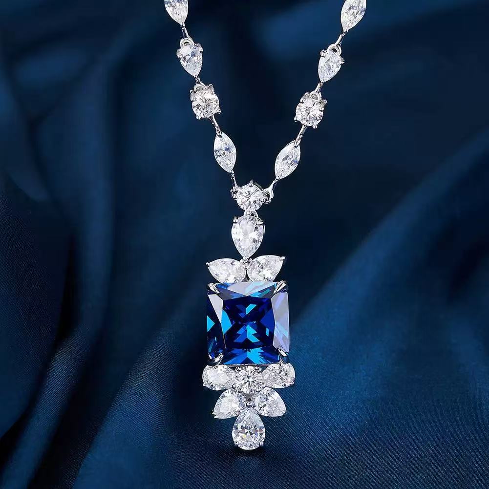 Royal Elegance – Sterling Silver & Sapphire Cubic Zirconia Statement Necklace