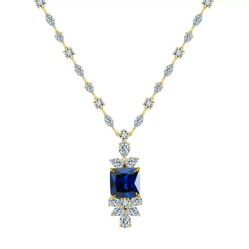 Royal Elegance – Sterling Silver & Sapphire Cubic Zirconia Statement Necklace