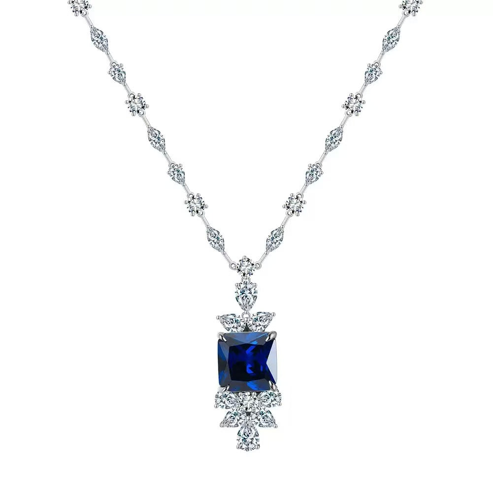 Royal Elegance – Sterling Silver & Sapphire Cubic Zirconia Statement Necklace