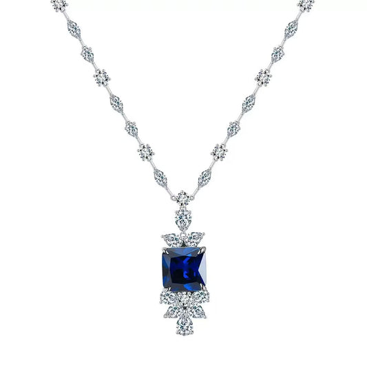 Royal Elegance – Sterling Silver & Sapphire Cubic Zirconia Statement Necklace