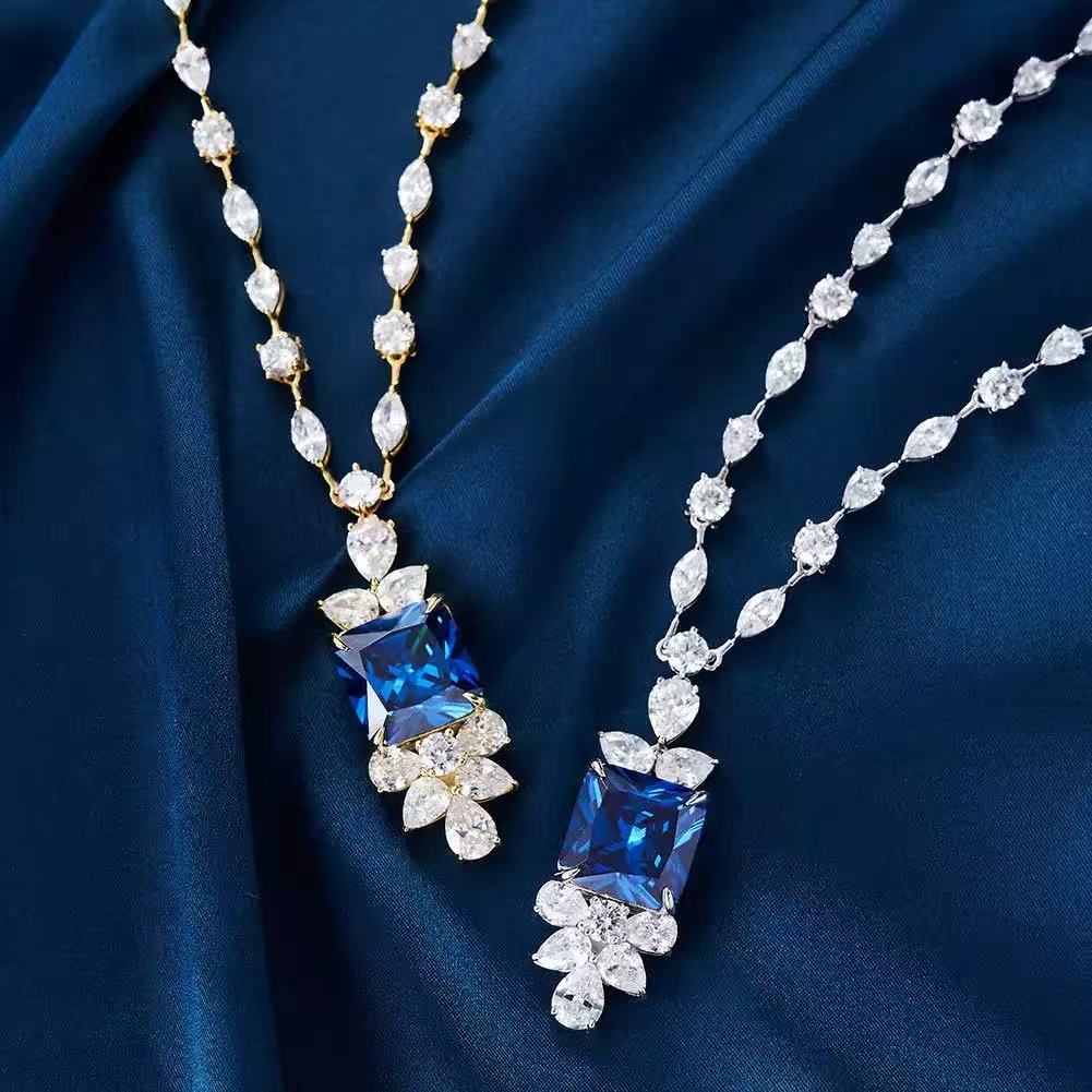 Royal Elegance – Sterling Silver & Sapphire Cubic Zirconia Statement Necklace
