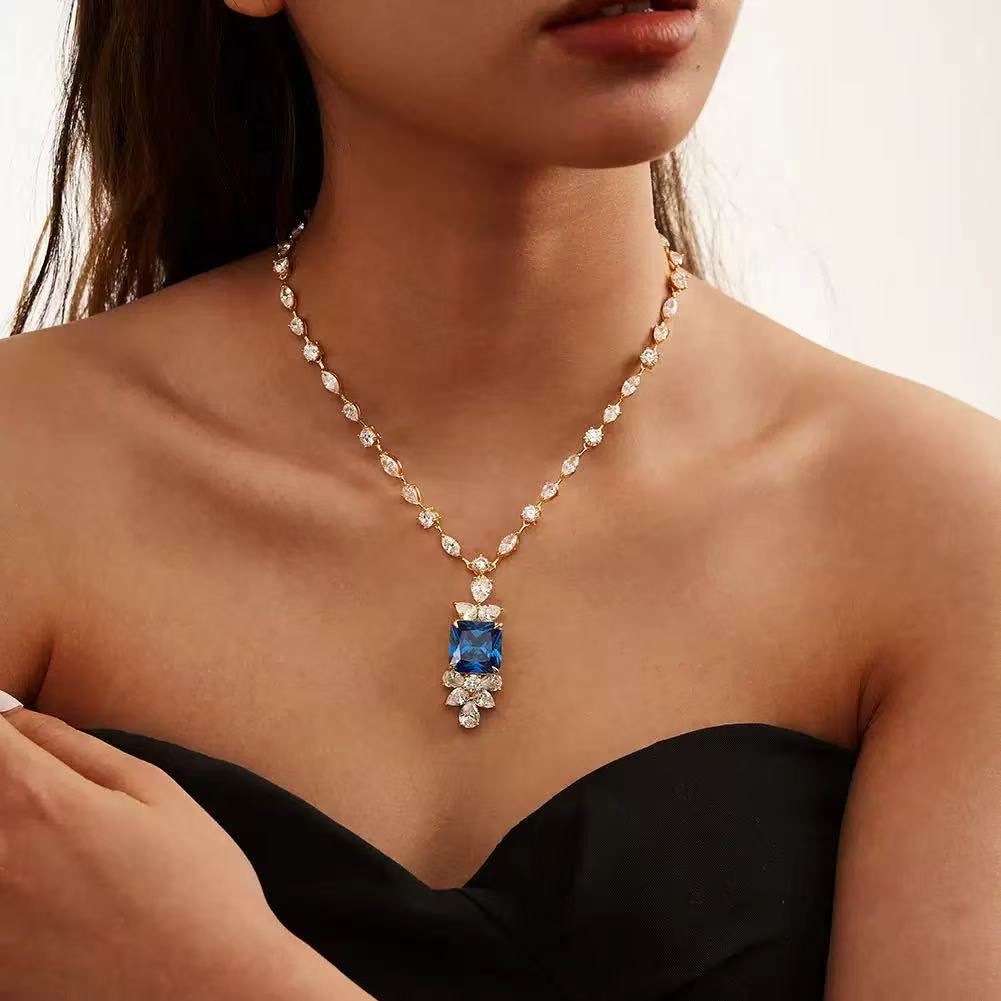 Royal Elegance – Sterling Silver & Sapphire Cubic Zirconia Statement Necklace