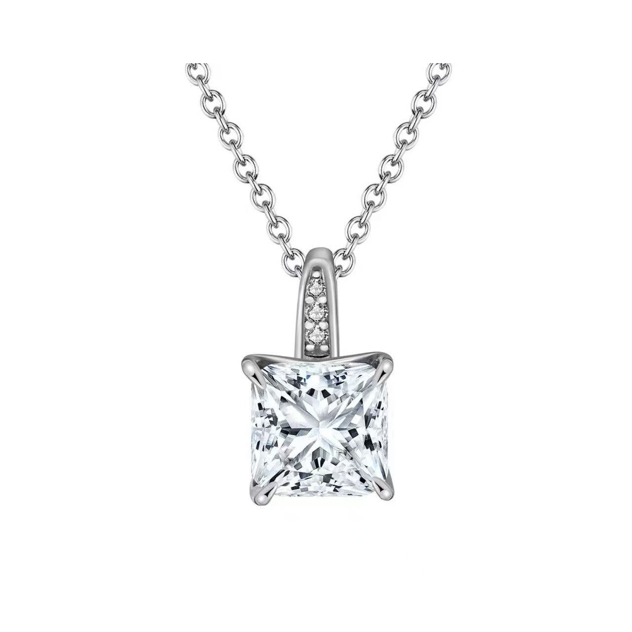 Radiant Charm – Sterling Silver & Princess Cut Cubic Zirconia Pendant Necklace