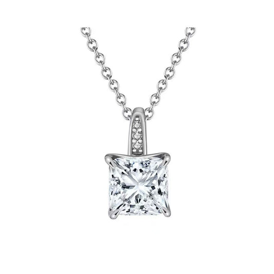 Radiant Charm – Sterling Silver & Princess Cut Cubic Zirconia Pendant Necklace