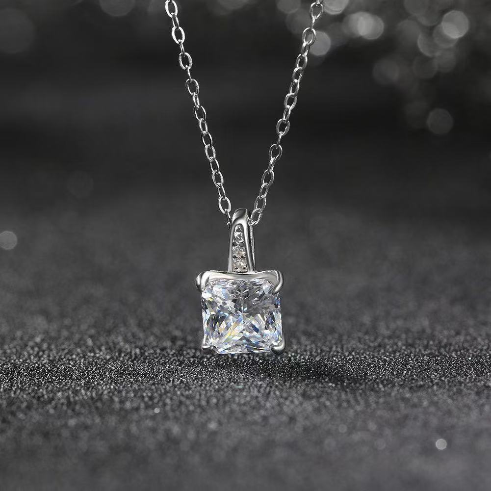 Radiant Charm – Sterling Silver & Princess Cut Cubic Zirconia Pendant Necklace