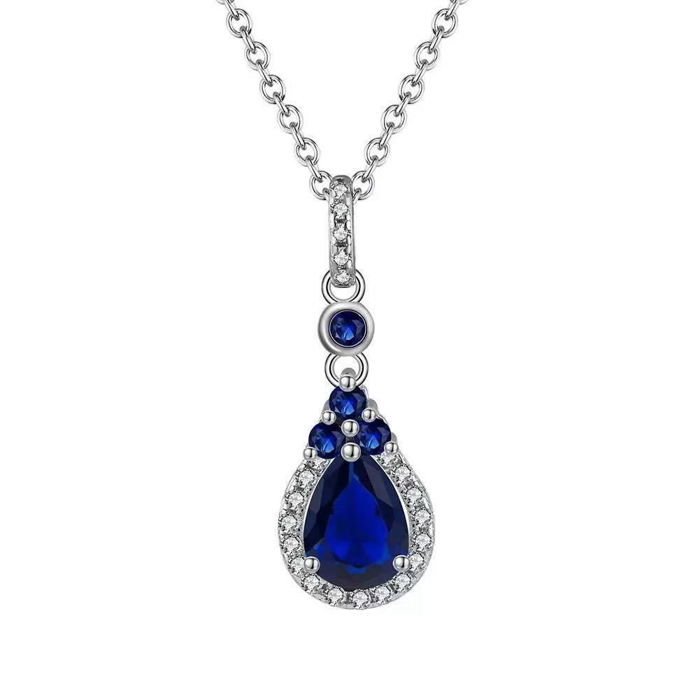 Royal Elegance – Sterling Silver & Sapphire Teardrop Pendant Necklace