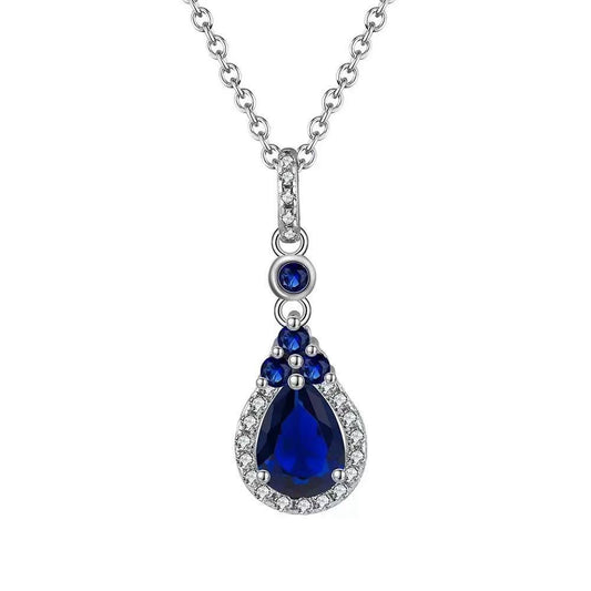 Royal Elegance – Sterling Silver & Sapphire Teardrop Pendant Necklace