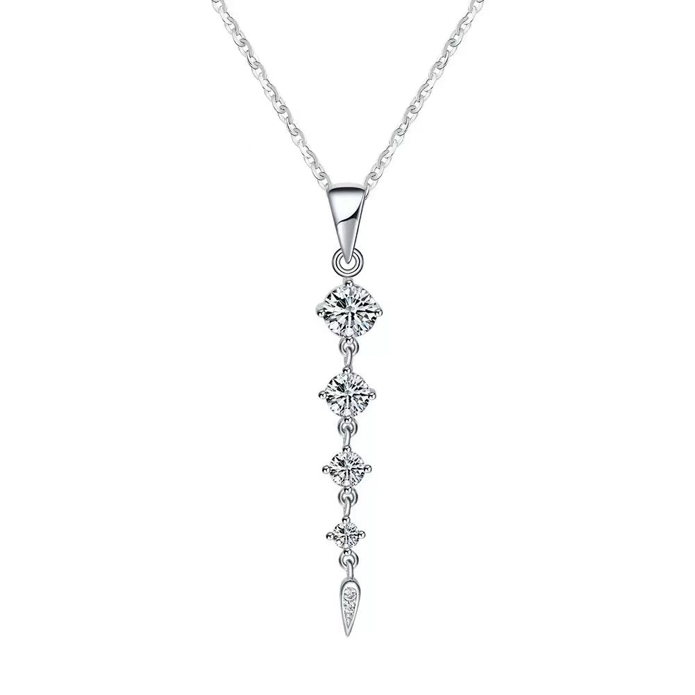 Elegant Cascade – Zircon & Sterling Silver Drop Pendant Necklace