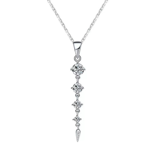 Elegant Cascade – Zircon & Sterling Silver Drop Pendant Necklace