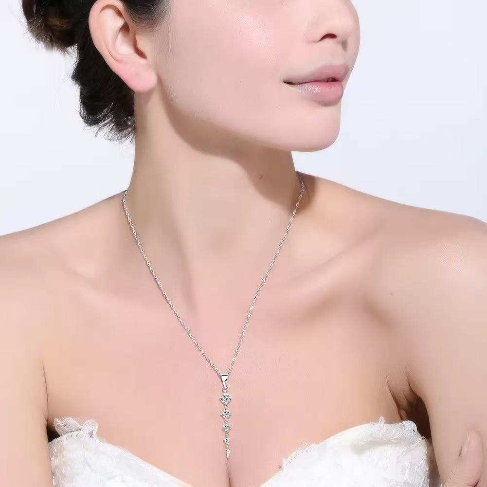 Elegant Cascade – Zircon & Sterling Silver Drop Pendant Necklace