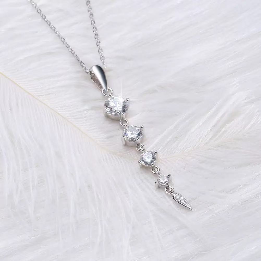 Elegant Cascade – Zircon & Sterling Silver Drop Pendant Necklace