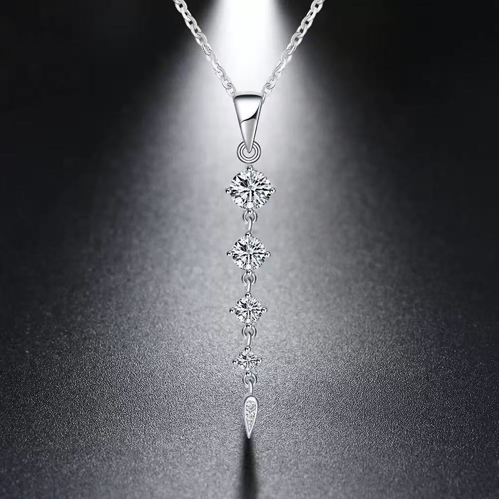 Elegant Cascade – Zircon & Sterling Silver Drop Pendant Necklace