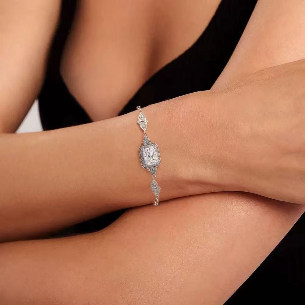 Timeless Radiance – Sterling Silver & Square-Cut Zircon Bracelet