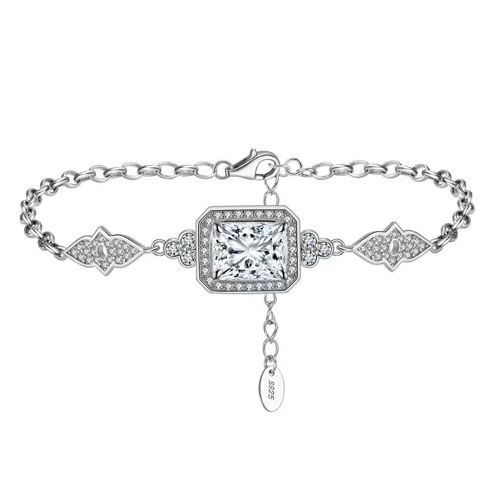 Timeless Radiance – Sterling Silver & Square-Cut Zircon Bracelet