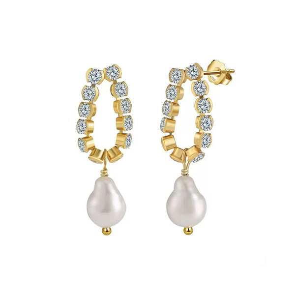 Radiant Bloom – Freshwater Pearl & Gold Vermeil Drop Hoop Earrings