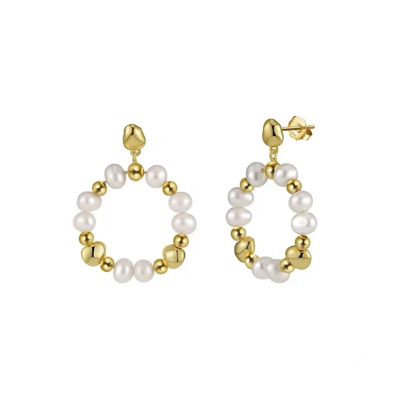 Golden Halo – Freshwater Pearl & Vermeil Loop Earrings