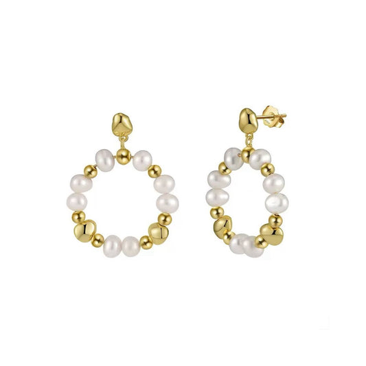 Golden Halo – Freshwater Pearl & Vermeil Loop Earrings