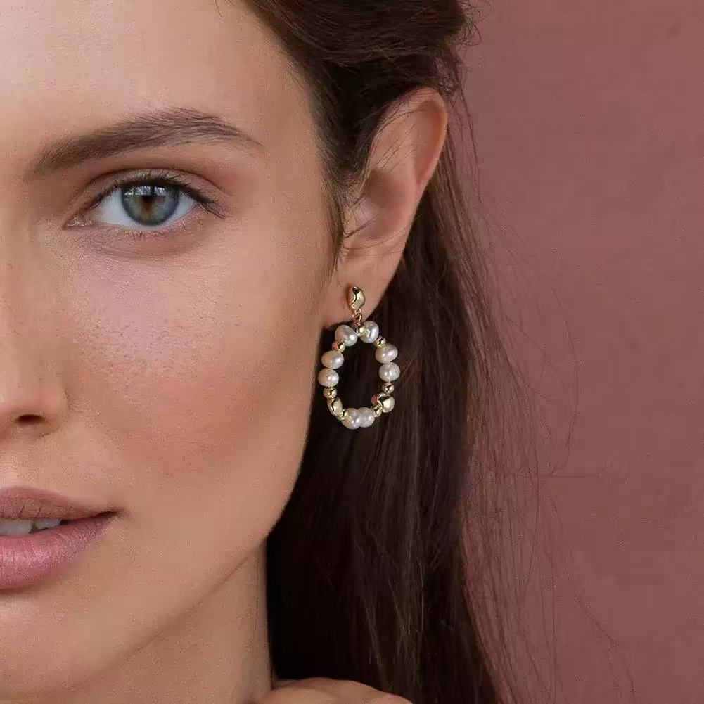 Golden Halo – Freshwater Pearl & Vermeil Loop Earrings