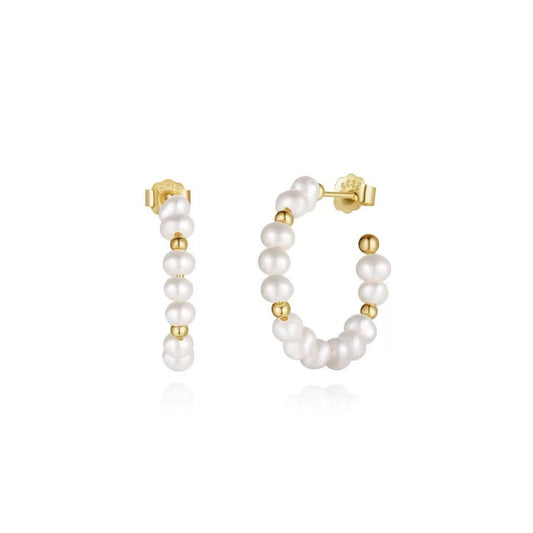 Lunar Loop – Freshwater Pearl & Vermeil Hoop Earrings